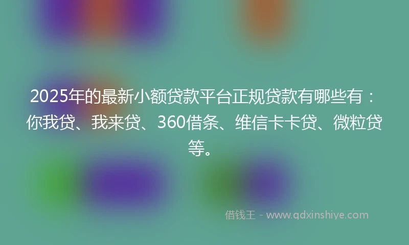 2025年的最新小额贷款平台正规贷款有哪些有：你我贷、我来贷、360借条、维信卡卡贷、微粒贷等。