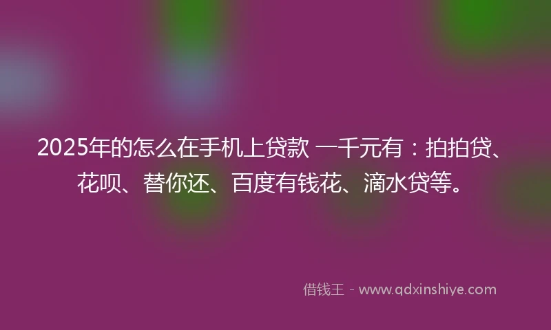 2025年的怎么在手机上贷款 一千元有：拍拍贷、花呗、替你还、百度有钱花、滴水贷等。
