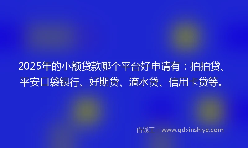 2025年的小额贷款哪个平台好申请有：拍拍贷、平安口袋银行、好期贷、滴水贷、信用卡贷等。