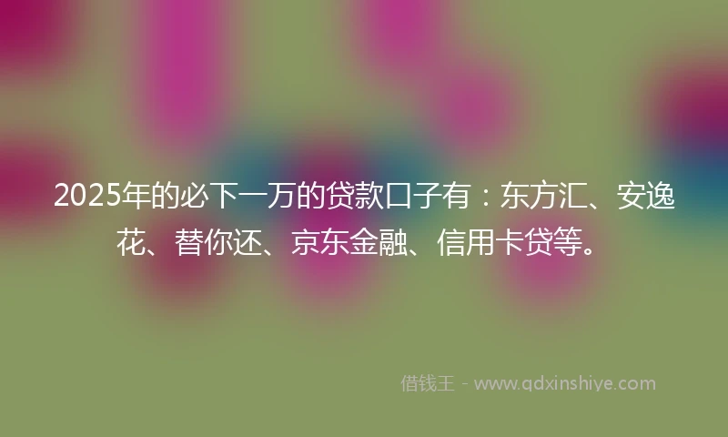 2025年的必下一万的贷款口子有：东方汇、安逸花、替你还、京东金融、信用卡贷等。
