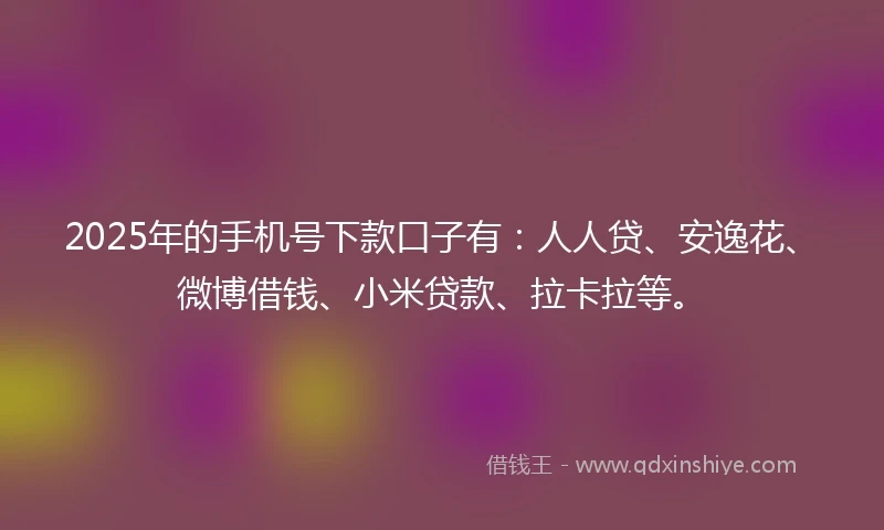 2025年的手机号下款口子有：人人贷、安逸花、微博借钱、小米贷款、拉卡拉等。