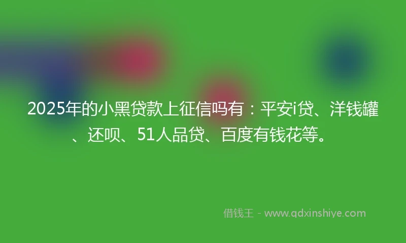 2025年的小黑贷款上征信吗有：平安i贷、洋钱罐、还呗、51人品贷、百度有钱花等。