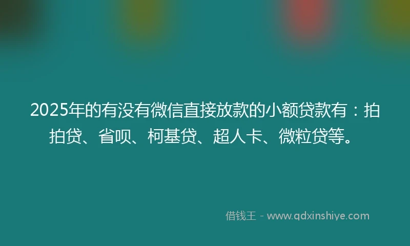 2025年的有没有微信直接放款的小额贷款有：拍拍贷、省呗、柯基贷、超人卡、微粒贷等。