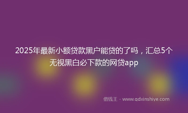 2025年最新小额贷款黑户能贷的了吗,汇总5个无视黑白必下款的网贷app