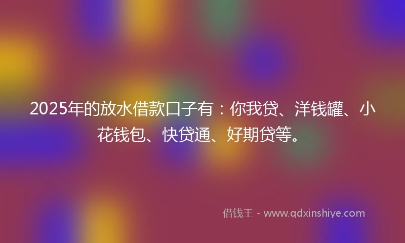 2025年的放水借款口子有：你我贷、洋钱罐、小花钱包、快贷通、好期贷等。