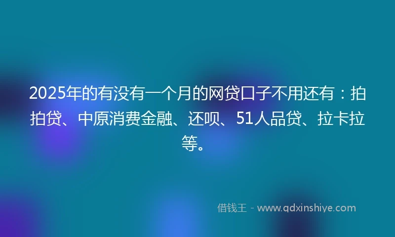 2025年的有没有一个月的网贷口子不用还有：拍拍贷、中原消费金融、还呗、51人品贷、拉卡拉等。