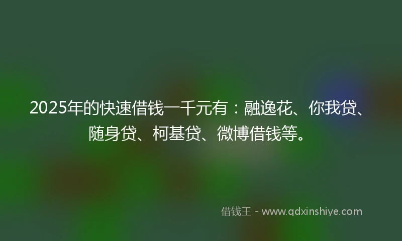 2025年的快速借钱一千元有：融逸花、你我贷、随身贷、柯基贷、微博借钱等。