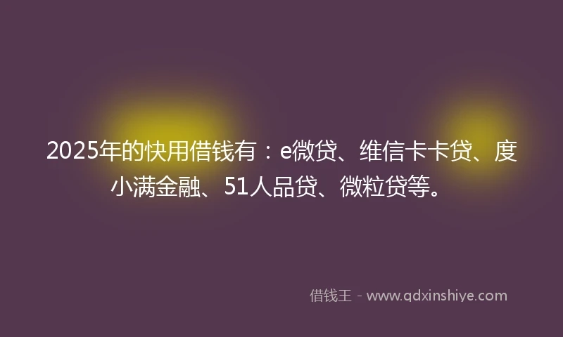 2025年的快用借钱有：e微贷、维信卡卡贷、度小满金融、51人品贷、微粒贷等。