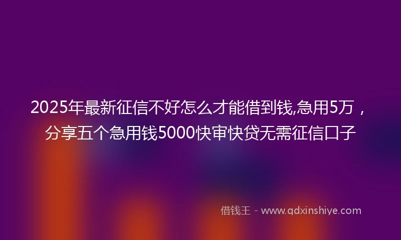 2025年最新征信不好怎么才能借到钱,急用5万，分享五个急用钱5000快审快贷无需征信口子