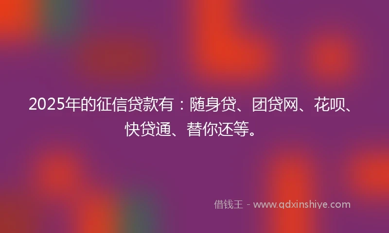 2025年的征信贷款有：随身贷、团贷网、花呗、快贷通、替你还等。