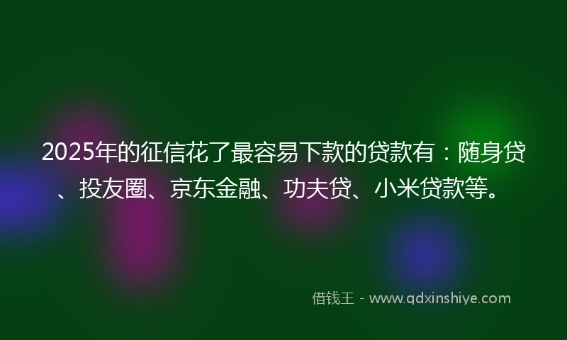 2025年的征信花了最容易下款的贷款有：随身贷、投友圈、京东金融、功夫贷、小米贷款等。