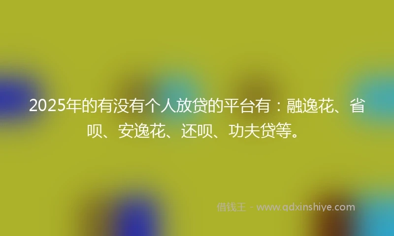 2025年的有没有个人放贷的平台有：融逸花、省呗、安逸花、还呗、功夫贷等。