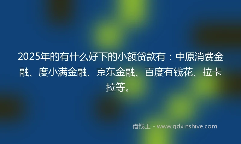 2025年的有什么好下的小额贷款有：中原消费金融、度小满金融、京东金融、百度有钱花、拉卡拉等。
