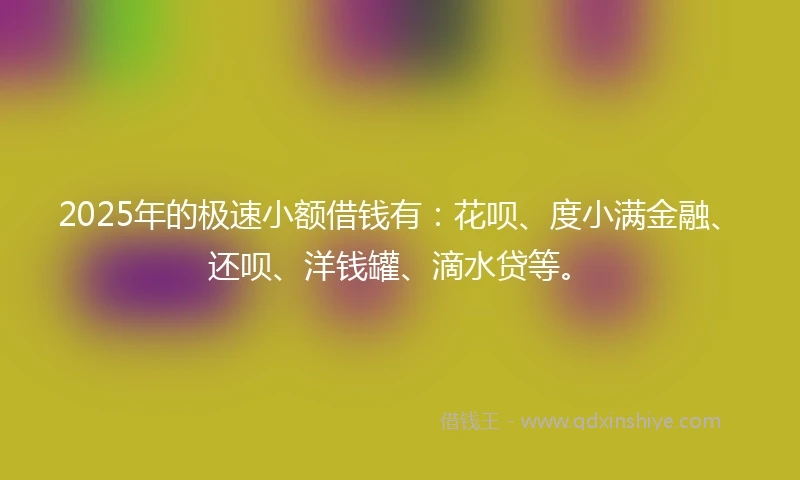 2025年的极速小额借钱有：花呗、度小满金融、还呗、洋钱罐、滴水贷等。