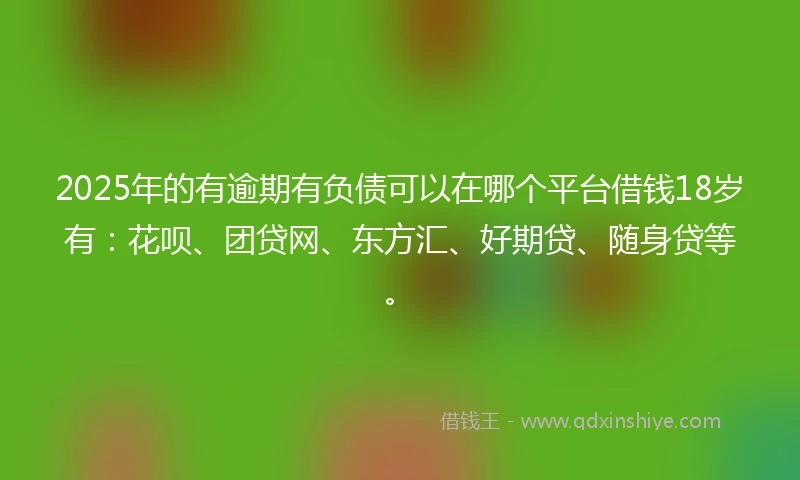 2025年的有逾期有负债可以在哪个平台借钱18岁有：花呗、团贷网、东方汇、好期贷、随身贷等。