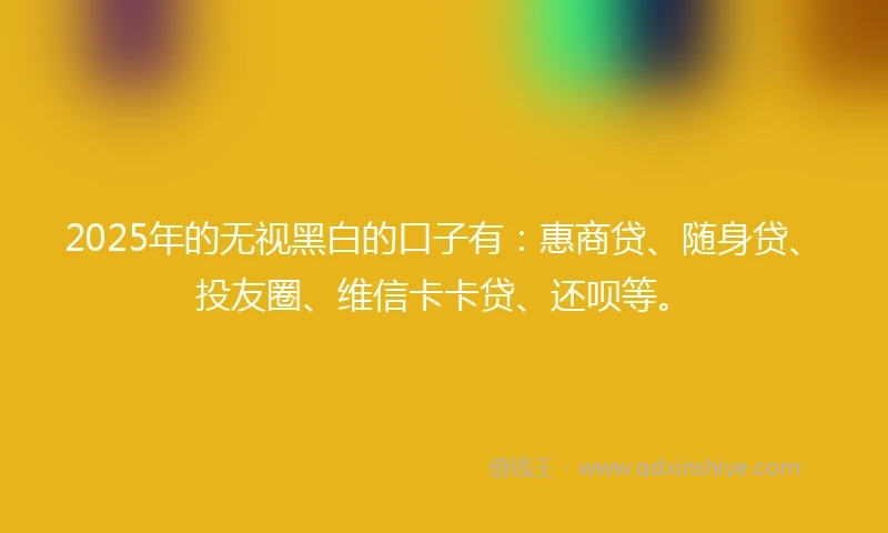 2025年的无视黑白的口子有：惠商贷、随身贷、投友圈、维信卡卡贷、还呗等。