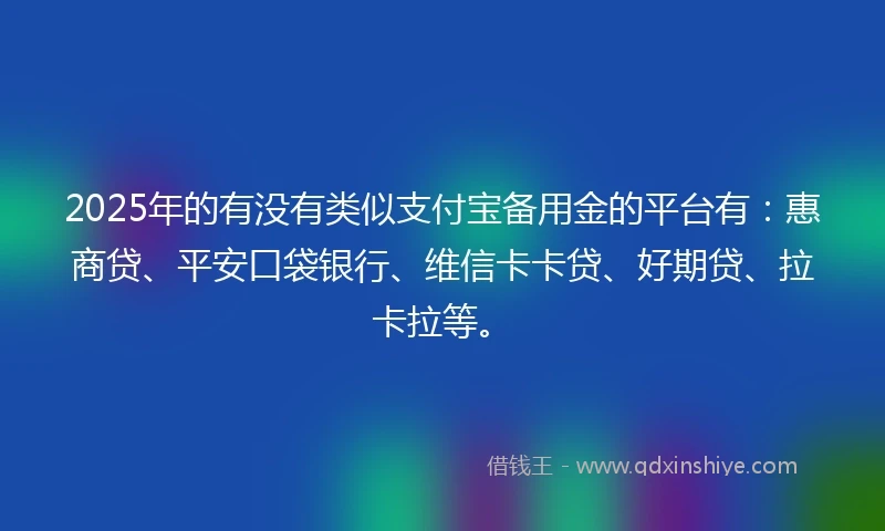 2025年的有没有类似支付宝备用金的平台有:惠商贷、平安口袋银行、维信卡卡贷、好期贷、拉卡拉等。