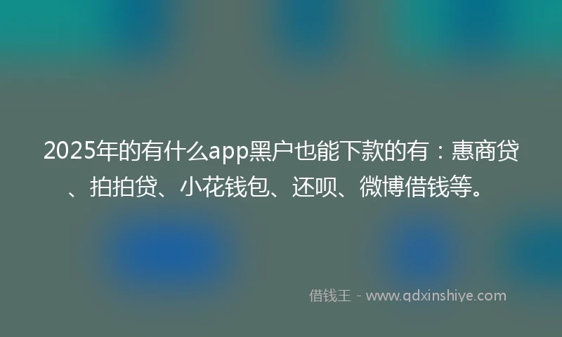 2025年的有什么app黑户也能下款的有：惠商贷、拍拍贷、小花钱包、还呗、微博借钱等。