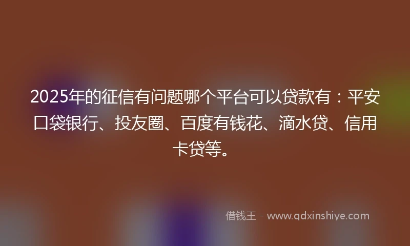 2025年的征信有问题哪个平台可以贷款有:平安口袋银行、投友圈、百度有钱花、滴水贷、信用卡贷等。