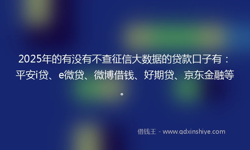 2025年的有没有不查征信大数据的贷款口子有：平安i贷、e微贷、微博借钱、好期贷、京东金融等。