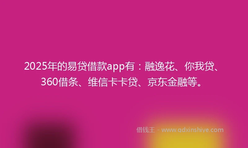 2025年的易贷借款app有：融逸花、你我贷、360借条、维信卡卡贷、京东金融等。