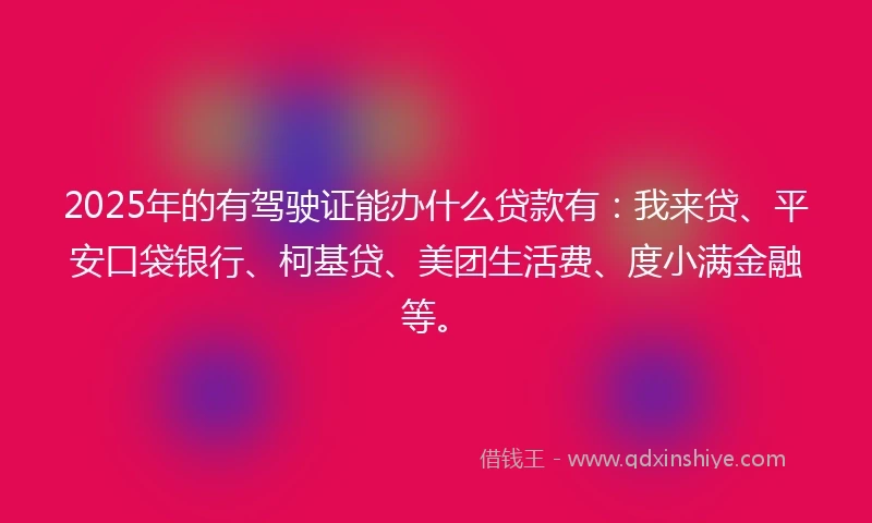 2025年的有驾驶证能办什么贷款有：我来贷、平安口袋银行、柯基贷、美团生活费、度小满金融等。