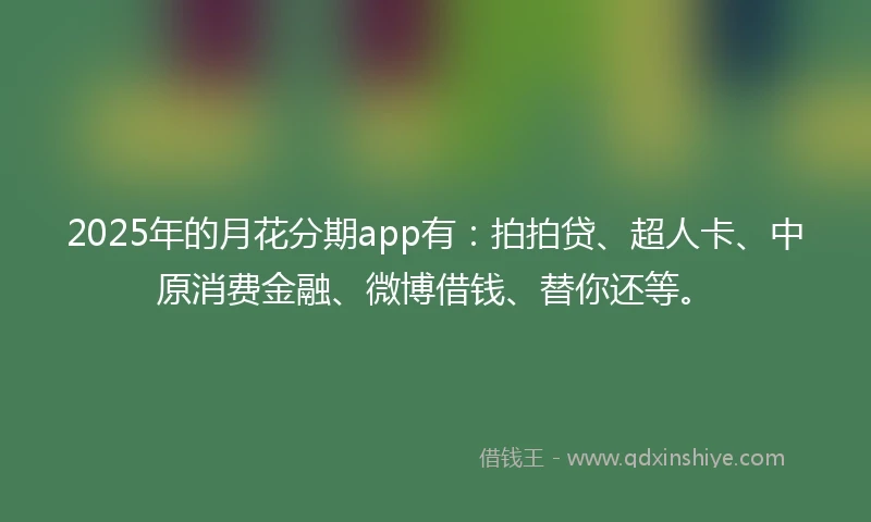 2025年的月花分期app有：拍拍贷、超人卡、中原消费金融、微博借钱、替你还等。
