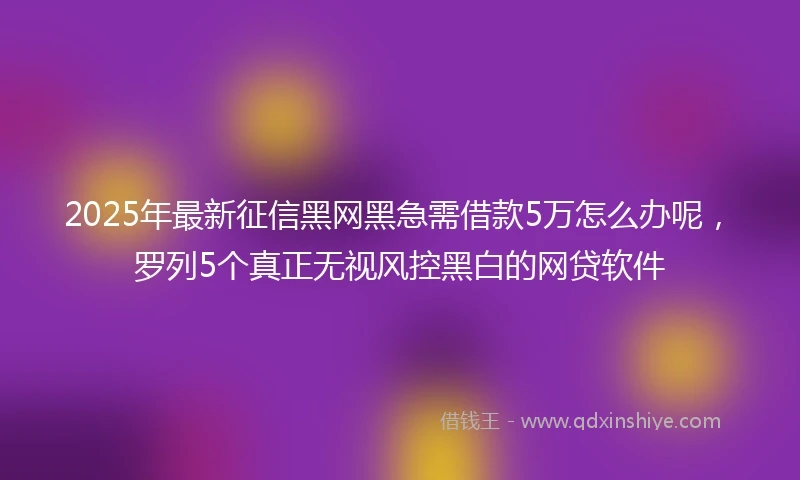 2025年最新征信黑网黑急需借款5万怎么办呢，罗列5个真正无视风控黑白的网贷软件