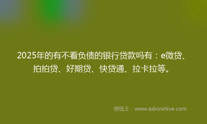 2025年的有不看负债的银行贷款吗有：e微贷、拍拍贷、好期贷、快贷通、拉卡拉等。