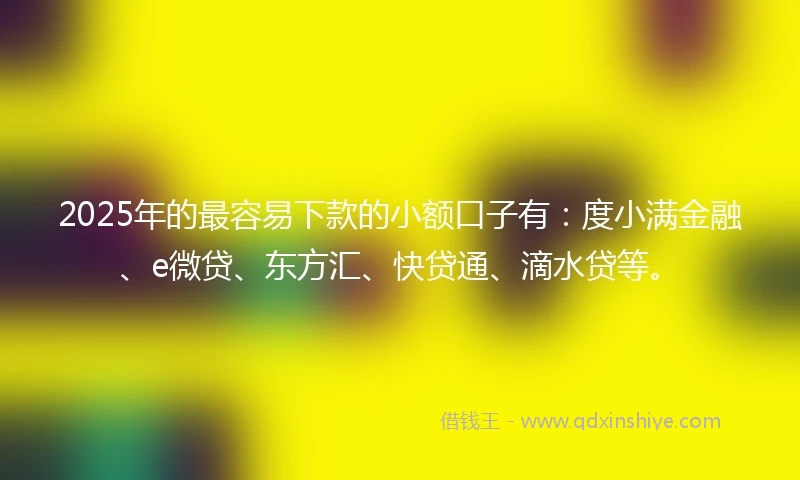 2025年的最容易下款的小额口子有：度小满金融、e微贷、东方汇、快贷通、滴水贷等。