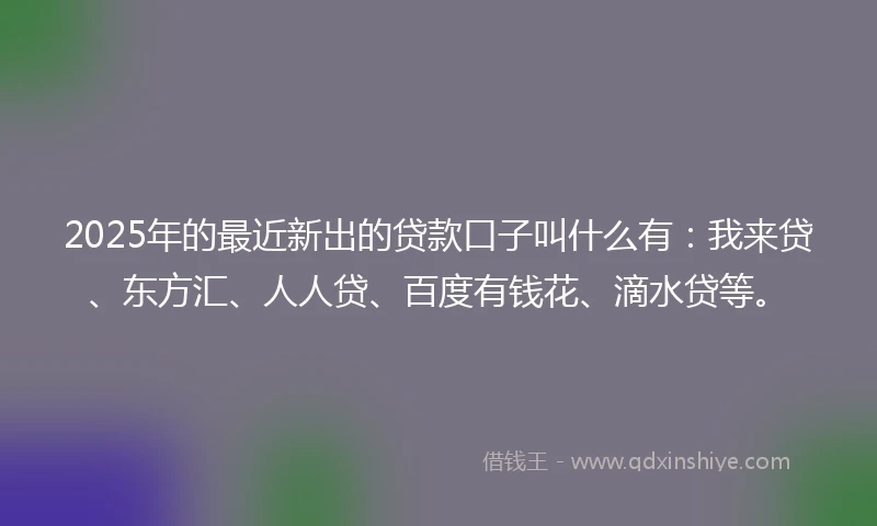 2025年的最近新出的贷款口子叫什么有：我来贷、东方汇、人人贷、百度有钱花、滴水贷等。