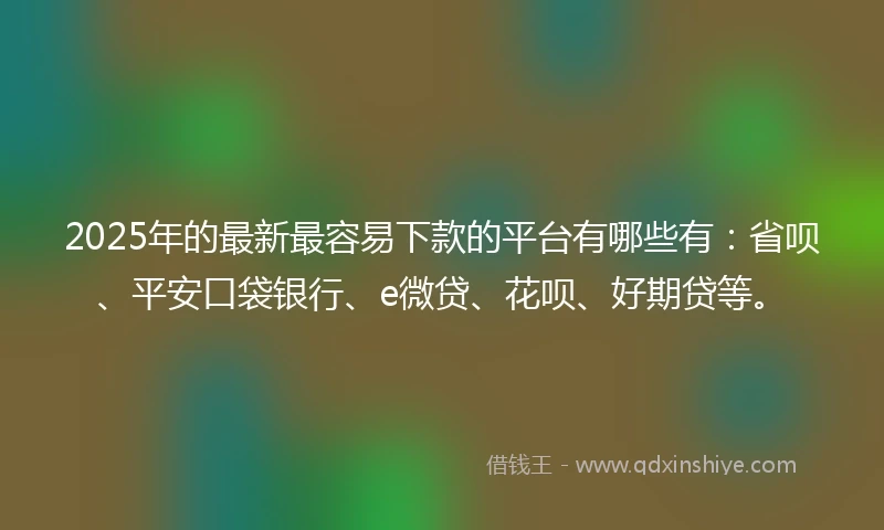 2025年的最新最容易下款的平台有哪些有：省呗、平安口袋银行、e微贷、花呗、好期贷等。