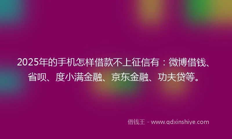 2025年的手机怎样借款不上征信有：微博借钱、省呗、度小满金融、京东金融、功夫贷等。