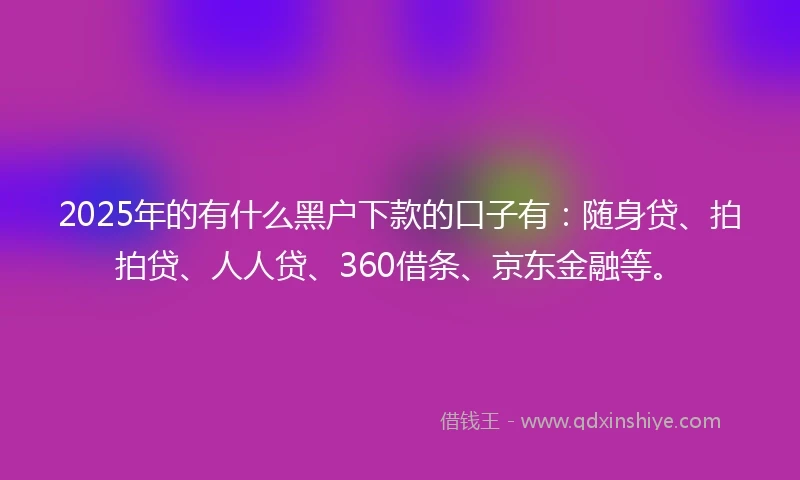 2025年的有什么黑户下款的口子有：随身贷、拍拍贷、人人贷、360借条、京东金融等。