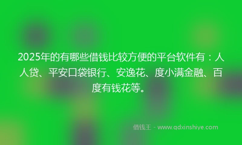 2025年的有哪些借钱比较方便的平台软件有：人人贷、平安口袋银行、安逸花、度小满金融、百度有钱花等。