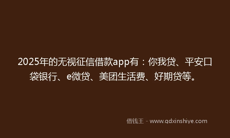 2025年的无视征信借款app有：你我贷、平安口袋银行、e微贷、美团生活费、好期贷等。