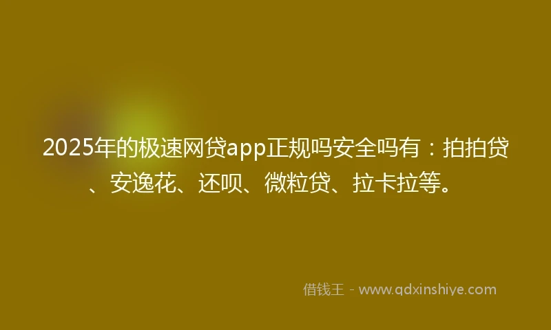 2025年的极速网贷app正规吗安全吗有：拍拍贷、安逸花、还呗、微粒贷、拉卡拉等。