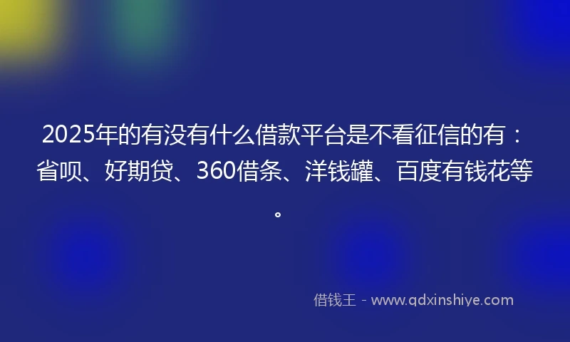 2025年的有没有什么借款平台是不看征信的有：省呗、好期贷、360借条、洋钱罐、百度有钱花等。