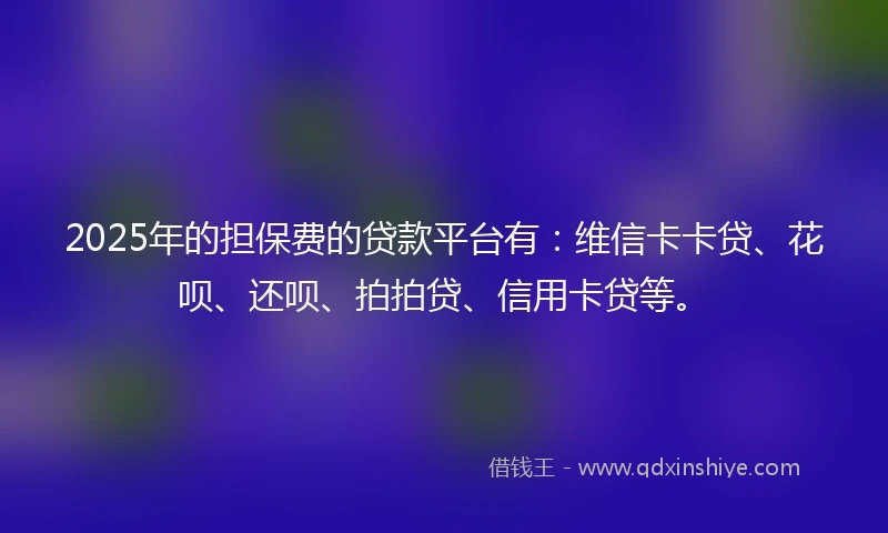 2025年的担保费的贷款平台有：维信卡卡贷、花呗、还呗、拍拍贷、信用卡贷等。