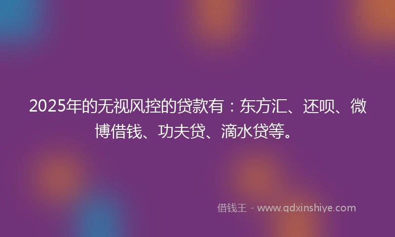 2025年的无视风控的贷款有：东方汇、还呗、微博借钱、功夫贷、滴水贷等。