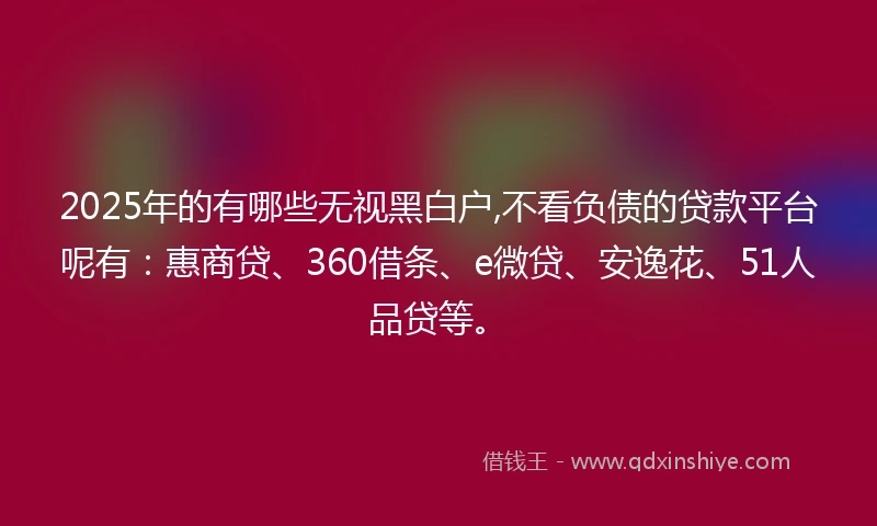 2025年的有哪些无视黑白户,不看负债的贷款平台呢有：惠商贷、360借条、e微贷、安逸花、51人品贷等。