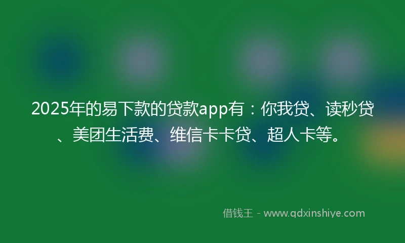 2025年的易下款的贷款app有：你我贷、读秒贷、美团生活费、维信卡卡贷、超人卡等。