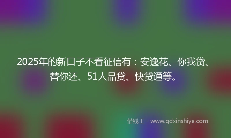 2025年的新口子不看征信有：安逸花、你我贷、替你还、51人品贷、快贷通等。