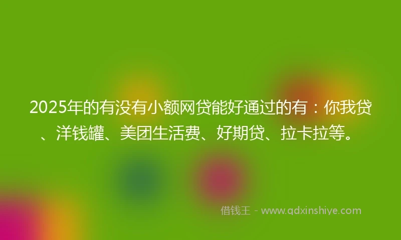 2025年的有没有小额网贷能好通过的有：你我贷、洋钱罐、美团生活费、好期贷、拉卡拉等。