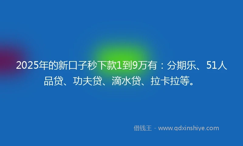 2025年的新口子秒下款1到9万有：分期乐、51人品贷、功夫贷、滴水贷、拉卡拉等。