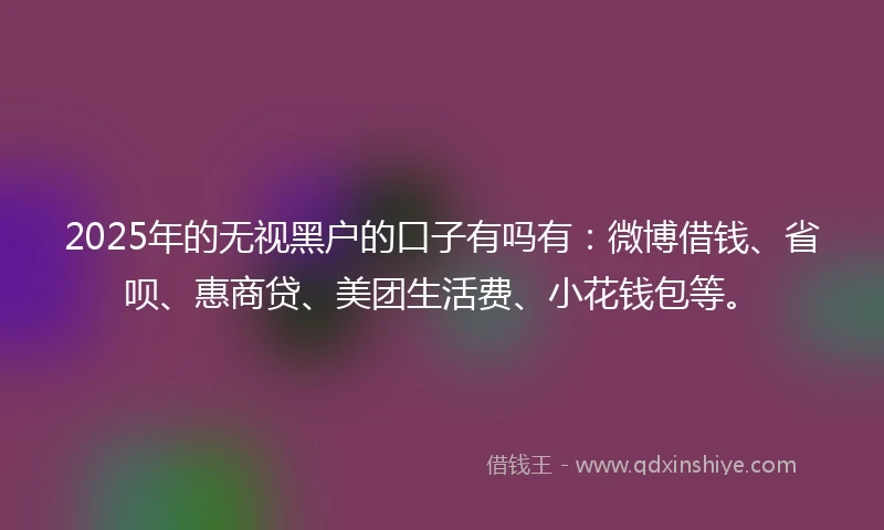 2025年的无视黑户的口子有吗有：微博借钱、省呗、惠商贷、美团生活费、小花钱包等。