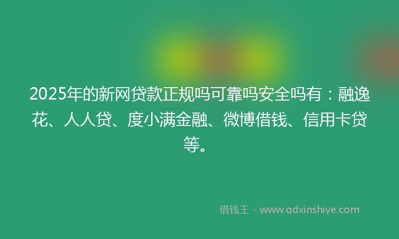 2025年的新网贷款正规吗可靠吗安全吗有：融逸花、人人贷、度小满金融、微博借钱、信用卡贷等。