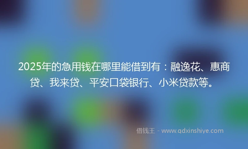 2025年的急用钱在哪里能借到有：融逸花、惠商贷、我来贷、平安口袋银行、小米贷款等。
