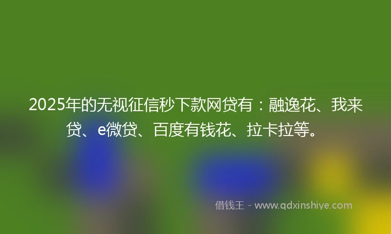 2025年的无视征信秒下款网贷有：融逸花、我来贷、e微贷、百度有钱花、拉卡拉等。