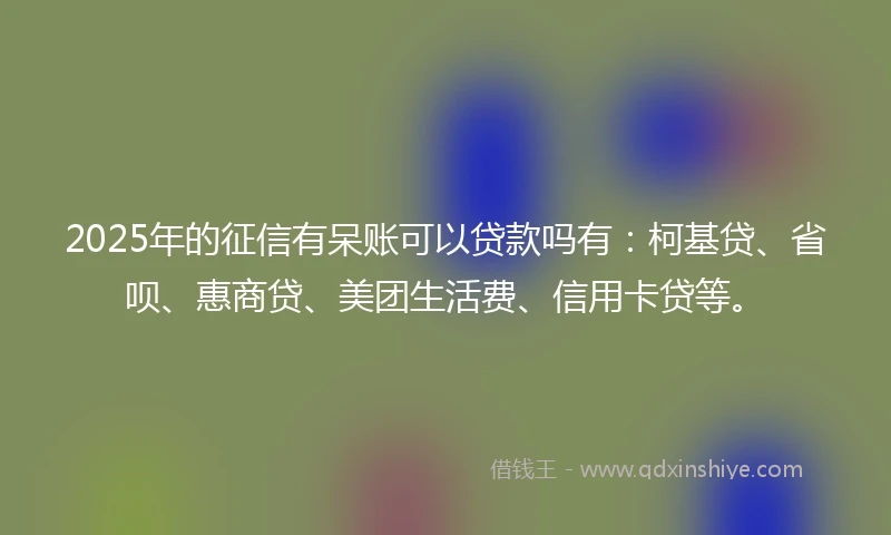 2025年的征信有呆账可以贷款吗有:柯基贷、省呗、惠商贷、美团生活费、信用卡贷等。